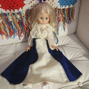 Regal Vintage Doll Blonde Hair Blue Sleepy Eyes Blue Velvet & Lace Dress 20"